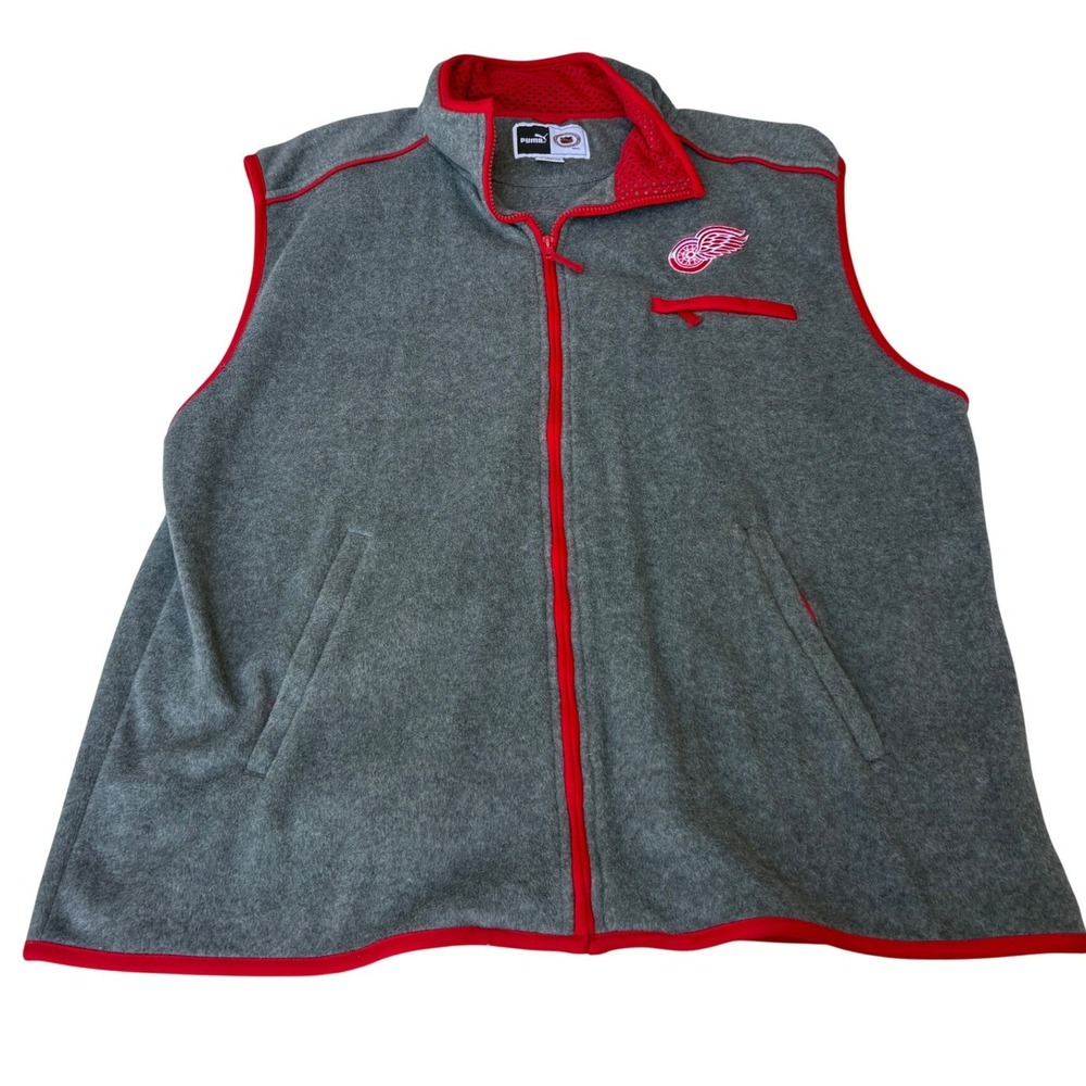 Vintage 90s Puma Detroit Red Wings Fleece Vest Mens XL NHL Hockey Full Zip